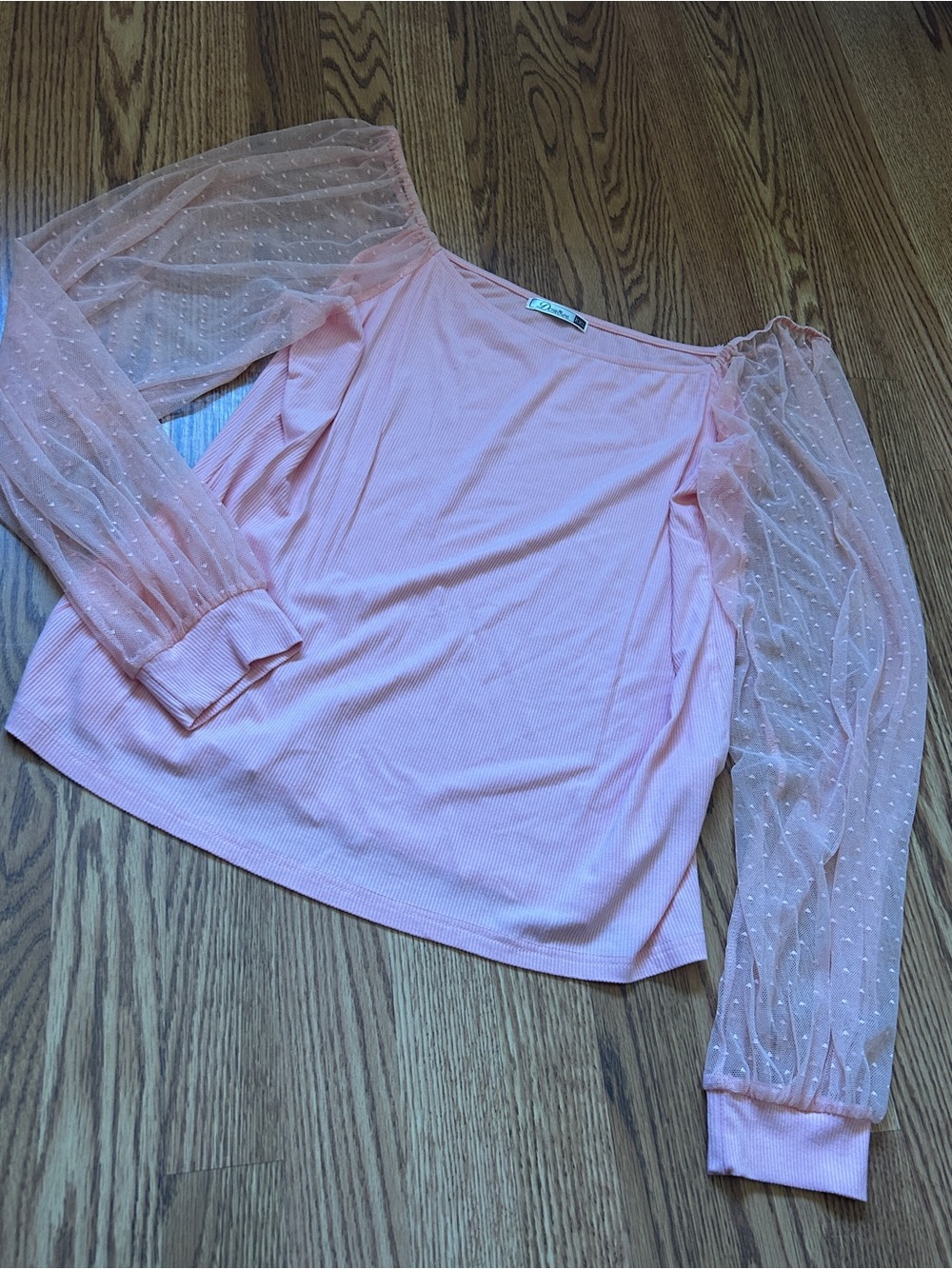 Off shoulder Sheer Puff Sleeve Pink Women's Top